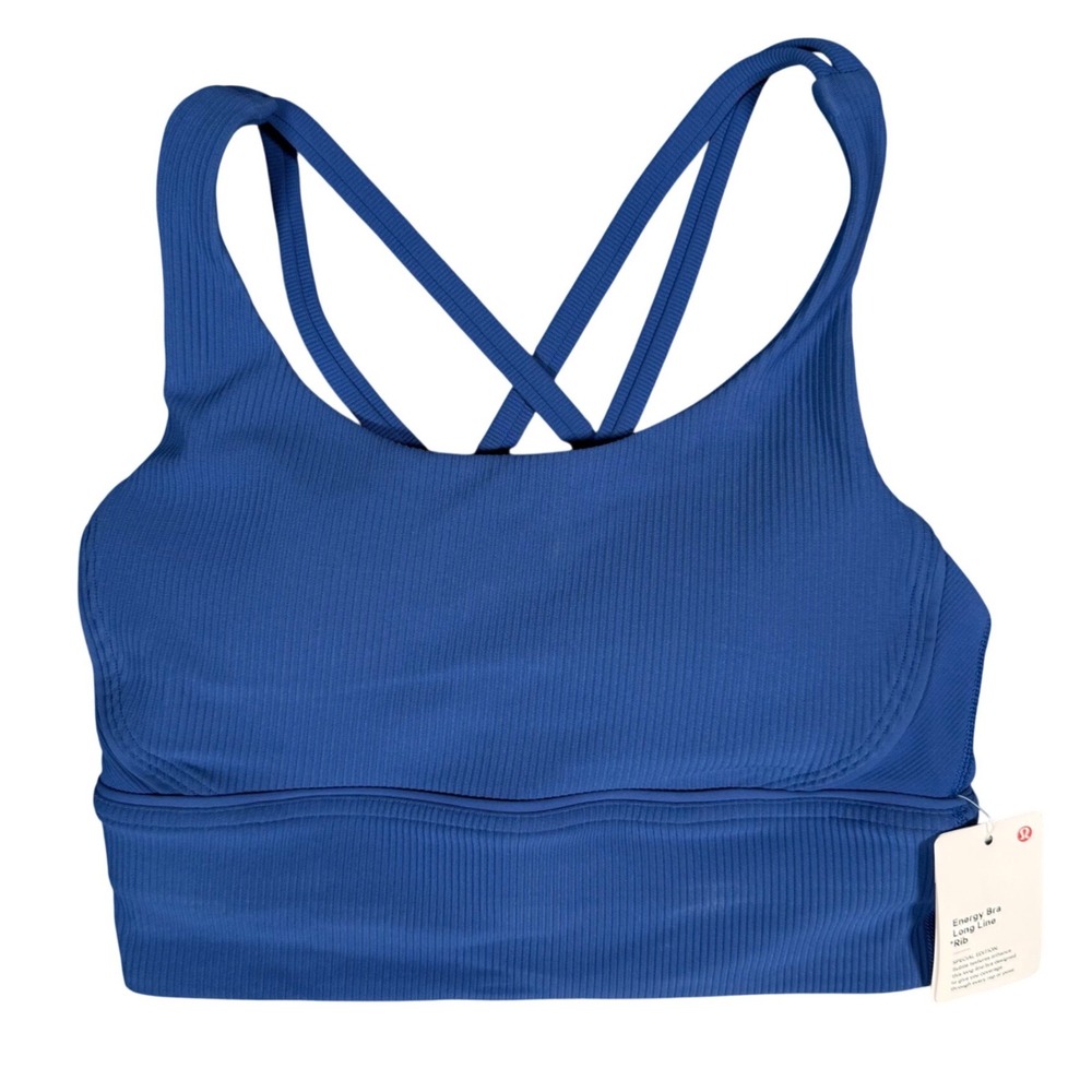 Lululemon Energy Bra Long Line Rib Women Size 4 Regatta Blue Strappy LW2BLES